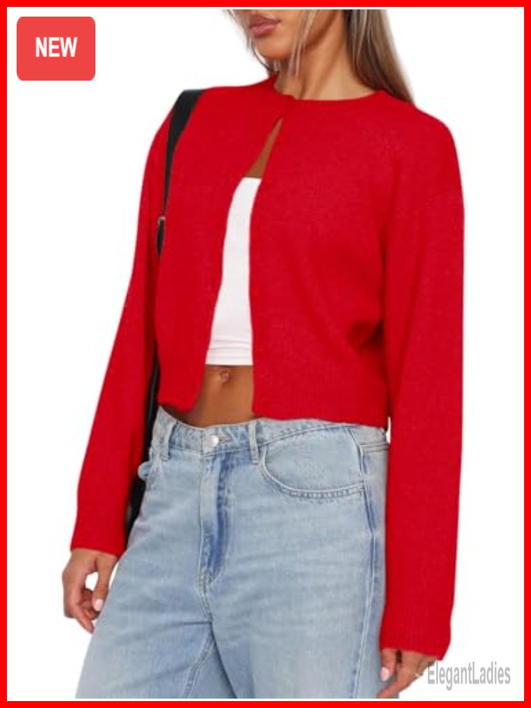 Cropped Cardigan Sweater Long Sleeve Button Down Knit Open Front Crop Top Y2k
